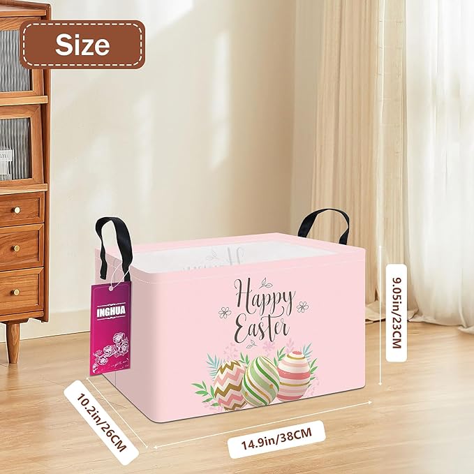 Rectangular Storage Basket Fabric Organizer Bin for Toys,Books,Clothes,Gifts,Pets-Perfect for Home,Office,Nursery,Dorm,Shelf(Rec-Easter egg)