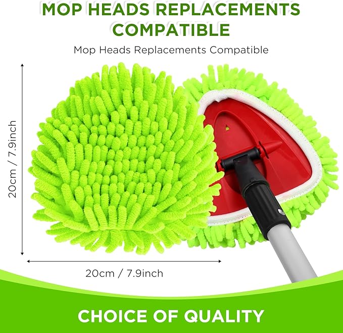 Baderke 3 Pack Mop Heads Replacements Compatible with 1 Tank System Duster Replacement Heads Microfiber Spin Mop Refill Pads Reusable Dust Refills for Floor Cleaning (Green)