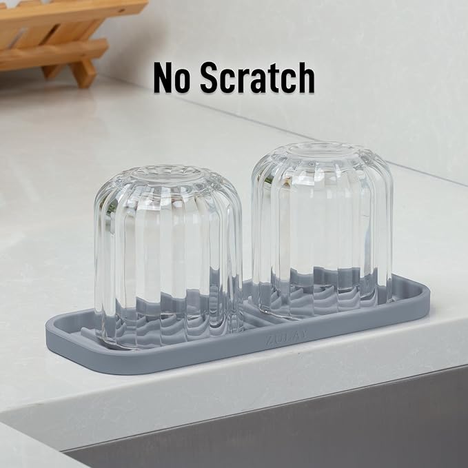Zulay Kitchen (9x3.5in) Sponge Holder for Kitchen Sink - Flexible Heavy-Duty Multipurpose Sink Caddy - Counter Organizer for Kitchen, Bathroom, Makeup, Trinkets & More! (Grey)