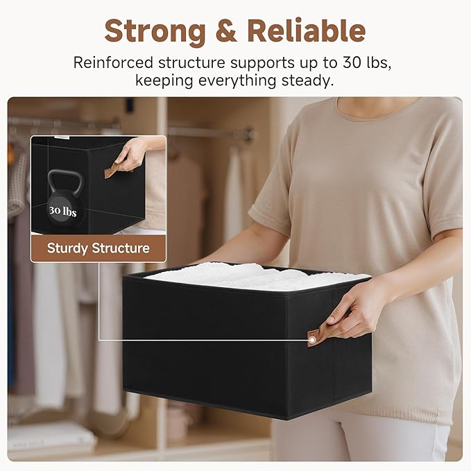 StorageWorks Storage Bins for Shelves, Closet Organizers and Storage Baskets, Fabric Clothes Organizer, Foldable Laundry Baskets, Black, 3-Pack, Large