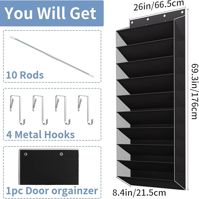 10-Tier Large Size Over The Door Shoe Organizer, Holds 30 Pairs Hanging Shoe Rack with Deep Pockets for Closet, Space-Saving Storage for Sneakers, Boots (Black)