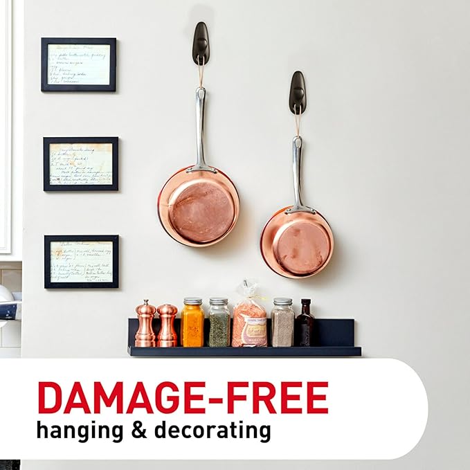Command 5 lb Large Brushed Nickel Metal Hooks, 2 Coat Hooks and 4 Strips, Damage-Free Hanging with Adhesive, Great for Hanging Home and Room Decor
