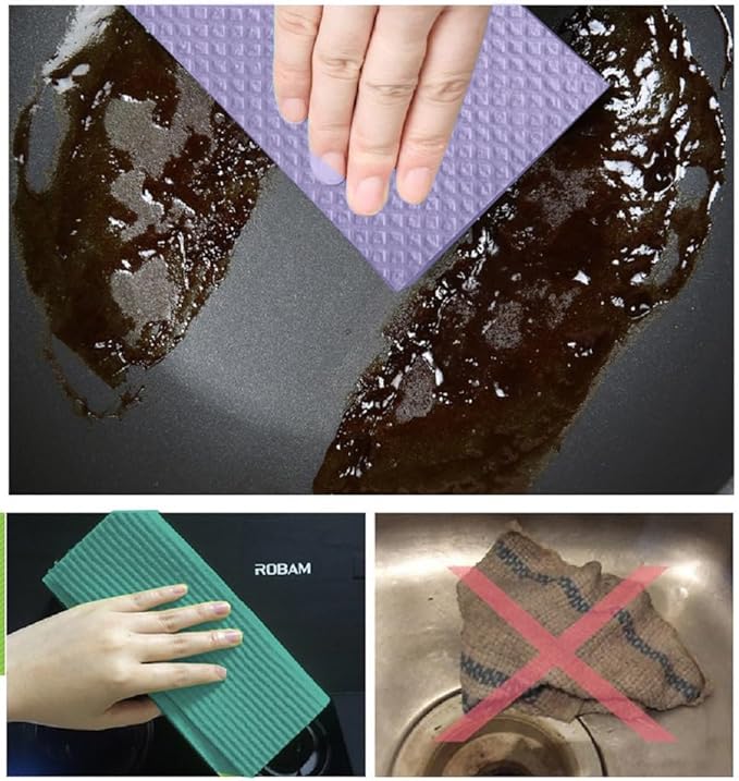 Reusable Cleaning Cellulose Sponge Cloths Absorbent Wipes Clean Kitchen Car Dish Eco-Friendly Dishcloth Hand Towel Auto (2 Pack (10pcs))
