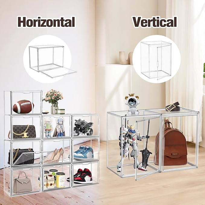 XX-Large Tall Boot Storage Organizer 11.4'' x 9.8'' x 15.3 '' Clear Acrylic Handbag Display Case Plastic Purse Display Organizer for Closet Storage Box for Shoes,Backpack,Collectibles,1 Pack