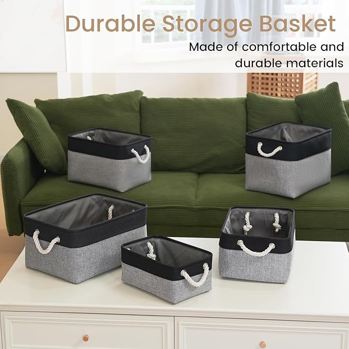 Large Storage Baskets- 16x12x12 inch Storage Bins for Shelves and Closet Organizing, Foldable Fabric Bin for Home Organization Clothes and Laundry (3-Pack, Black&Gray)