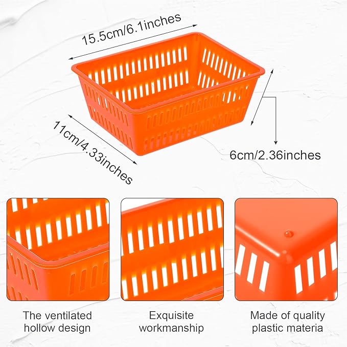 Sherr 36 Pack Classroom Storage Basket Small Plastic Basket for Organizing Crayon Pencil Container Storage Bin Tray Holder for Paper Shelf Back to School Office Supply 6.1"l x 4.3"w x 2.4"h(Colorful)
