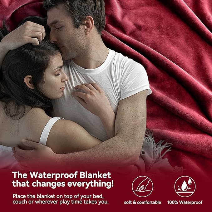 Waterproof Blanket for Couples - Love Blankets Stain Proof, Absorbent, Leakproof, Reversible, Plush Cozy & Washable - Waterproof Couch Cover Ideal for Bed/Couch, Dogs/Cats(80"x90", Wine red/Black)