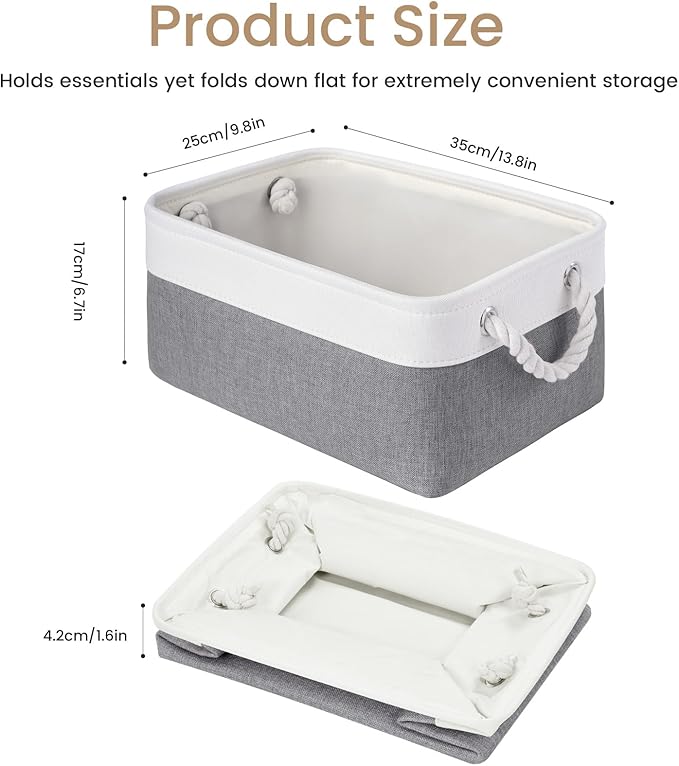 Storage Baskets for Shelves 13.8x9.8x6.7 Inch, Foldable Fabric Storage Bins with Handles, Small Storage Baskets for Organizing Closet, Office, Home Organization (1-Pack, White&Gray)