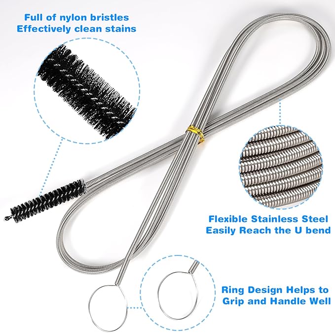 Cleaning Brushes Set, 10 Pieces 8 Inch Nylon Tube Brush + 60 Inch Flexible Long Drain Brush, Hose Pipe Brush, Suitable for Home Kitchen, Bathroom, Fish Tank, Water Pump Accessories (Black)