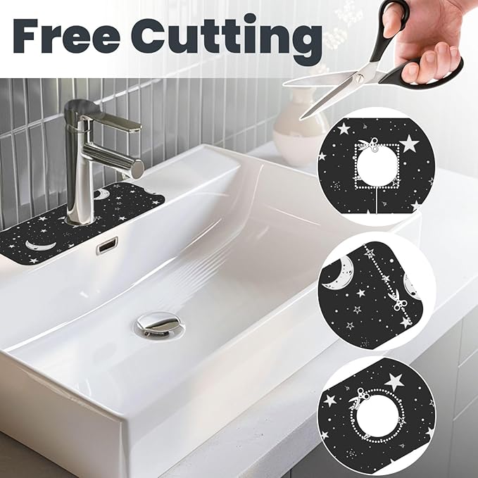 Faucet Draining Mat For Kitchen Sink, Moons Stars White Diatom Mud Absorbent Drain Pad For Bathroom Kitchen Sink Splash Guard Drying Mat