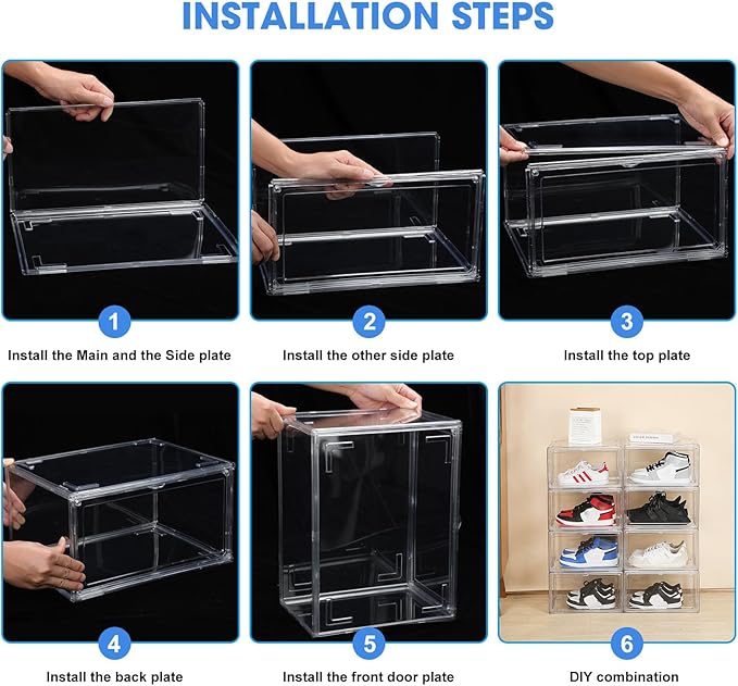 HIYOHIYO Acrylic Clear Shoe Storage Boxes Stackable for High-end Sports Shoes 360° Fully Transparent Display Box with Magnetic Door Suitable for Ankle Boots High Heels Size 14 (1-Pack)