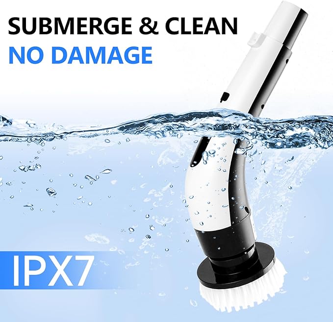 PUNOMO Electric Spin Scrubber, Cordless Waterproof Cleaning Brush with 8 Replaceable Brush Heads - 120Mins Work Time Adjustable Long Handle 2 Speeds 360 Power Scrubber for Bathroom Shower Kitchen Car