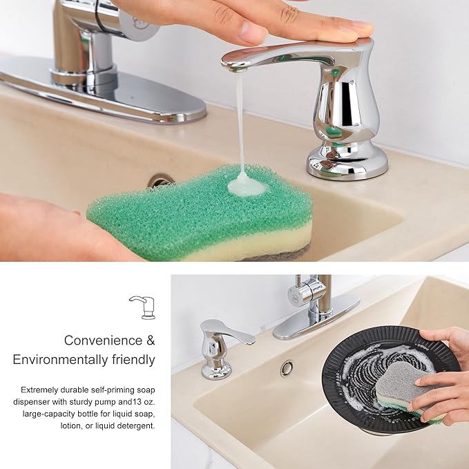GAGALIFE Kitchen Sink Soap Dispenser Chrome, Built in Soap Dispenser with 17 OZ Bottle, Refill from The Top, Liquid Dispenser for Kitchen Sink