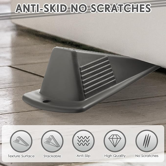 Frienda 4 Pcs Jumbo Door Stoppers Heavy Duty Door Stopper Tall up to 2inch Tall Wedge TPR Large Wedge Stackable Big Rubber Doorstop for Hotel Carpet Hardwood Concrete and Tile (Gray)
