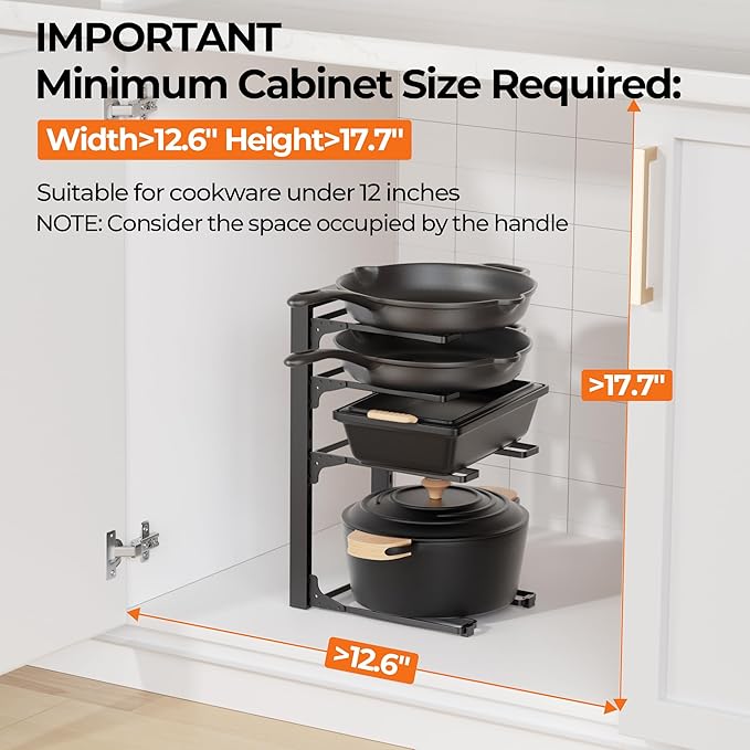 MUDEELA 2 Pack Pots and Pans Organizer under Cabinet, 4-Tier Heavy Duty Pan Organizers inside Cabinet Kitchen Storage, Adjustable Pot Rack Holds up to 88 LB Cast Iron Skillets Shallow Cookware