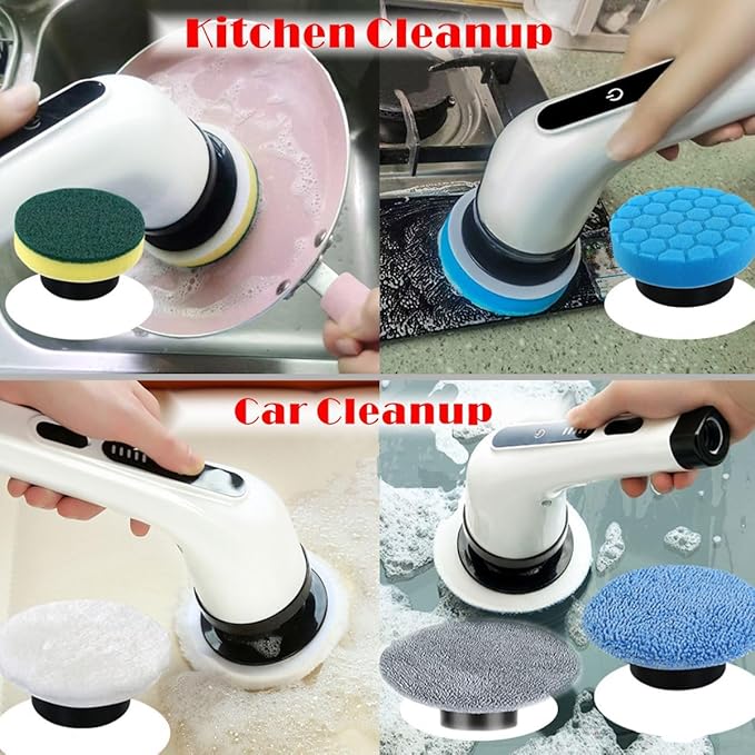Electric Spin Scrubber,IPX7 Waterproof Cordless Power Cleaning Brush,Shower Cleaning Brush,2-Speed with 9 Replaceable Brush Heads, with Adjustable Extension Handle for Bathroom,Kitchen,Glass,Car