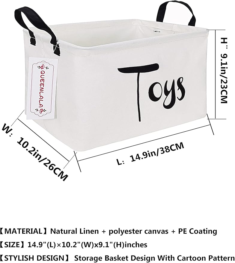 QUEENLALA Rectangular Laundry Hamper/Foldable Nursery Laundry Basket for Organizing/Storage Bin Baskets/Children Toy Office Bedroom/Toy Bin Closet Shelf Baskets（Rec-toys）