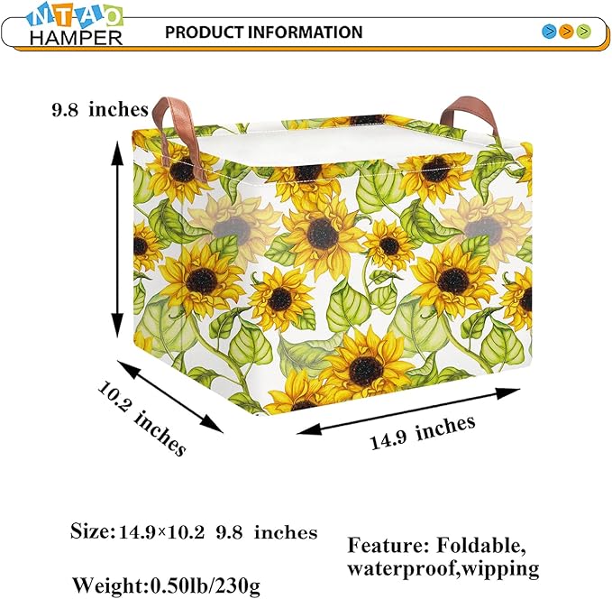 Rectangular Storage Basket Empty,Storage Bin with Handles,Room Decor,Gift Basket,Book Box(Sunflower)