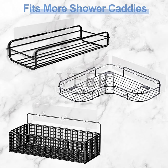 YEHOSHUN Shower Caddy Adhesive Replacement, Strong Shower Shelf Adhesive,2 Pack WaterProof Showers Adhesives Strip, Ad-hesive Hook for Showers, No Drilling for Bathroom Storage Shelve and Kitchen Rack