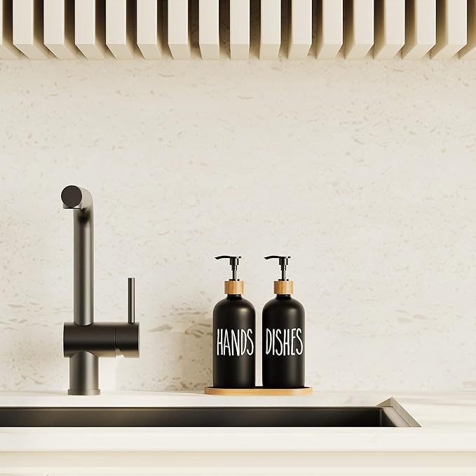 Glass Soap Dispenser for Kitchen Sink and Bathroom - Modern Farmhouse Decor, Hand Soap Dispenser for Kitchen Sink Decor