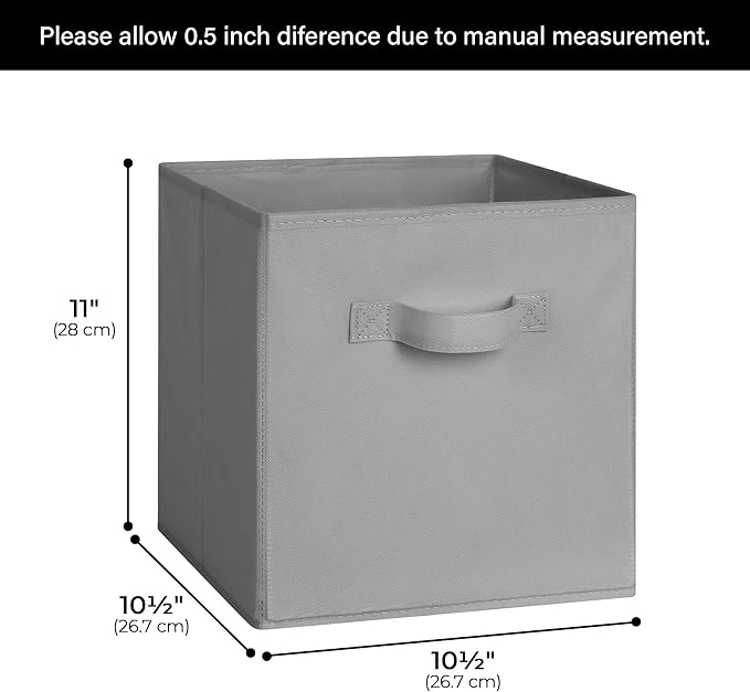 Cupic Cupid 11x11 Storage Cubes, 6 Pack Open Storage Bins with Handles, Storage Cube Organizer for Clothes and Toys, Collapsible Cube Bins for Closet, Shelves, Offices, Gray