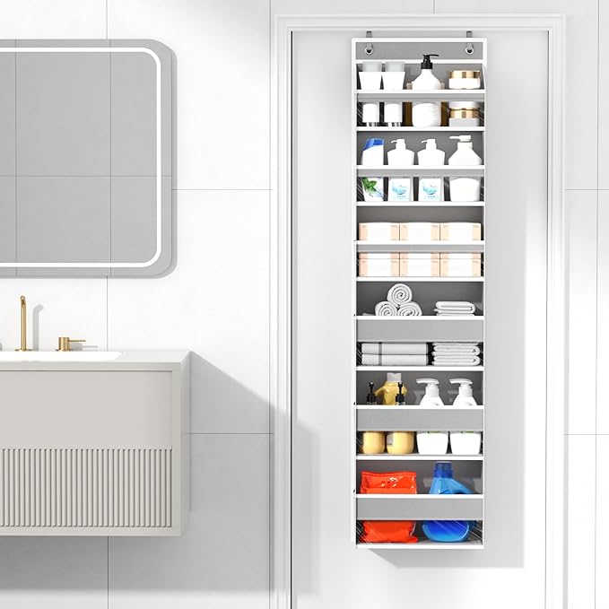 Over The Door Organizer, 6 Shelf Door Hanging Organizers with 6 Large Capacity Pockets, Behind Door Storage Hanging Shelves for Closet Wall Bathroom Bedroom Nursery