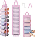 Legging Organizer Storage, T Shirt Organizer, Foldable Hanging Closet Organizer Storage with 16 Roll Independent Compartments for Yoga Pants, Tank Top, Towel, Underwear (Pink)