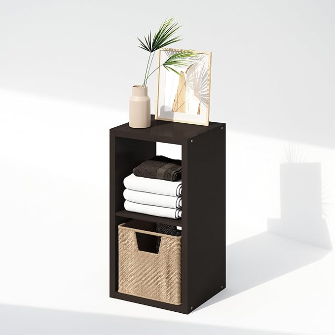 Furinno Cubic Closet Organizers and Storage, 2-Cube Closet Organizer, Open Shelf Closet Storage, Extra Thick Frame for Wardrobe, Bedroom, Living Room, Black Dark Oak