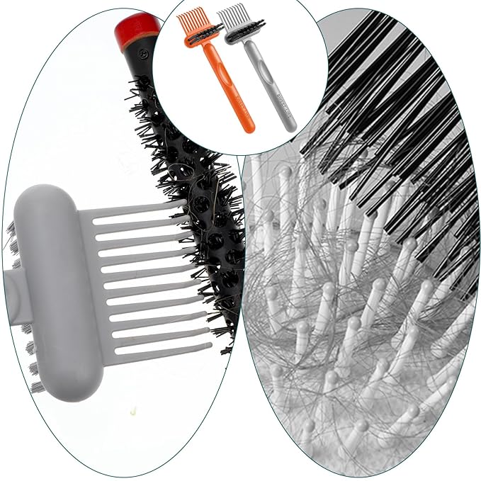 2Pcs 2-in-1 Hair Brush Cleaner & Remover Tool Brush Cleaning Tool Comb Cleaner Effective Hairbrush Cleaner Hair Brush Remover Rake for Man Woman Home Travel Salon Removing Hair Dust (Gray, Orange)