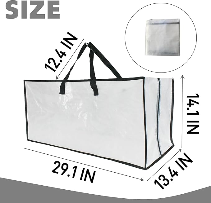 6 Pack Heavy Duty Extra Large Clear Storage Bags with Zipper and Handles - Moving Boxes & Storage Bins Alternative, Packing & Moving Supplies for Dorm Room Essentials