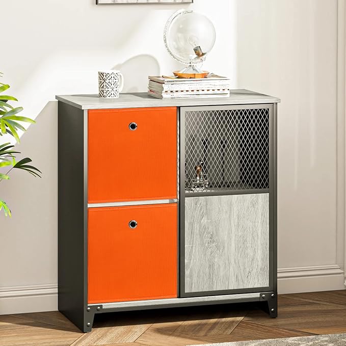 Foldable Storage Cubes Bins ,11 Inch Cloth Storage Cube Fabric Storage Box Cubes Organizer Baskets with Dual Handles for Home Organizer Set of 3 (Orange)