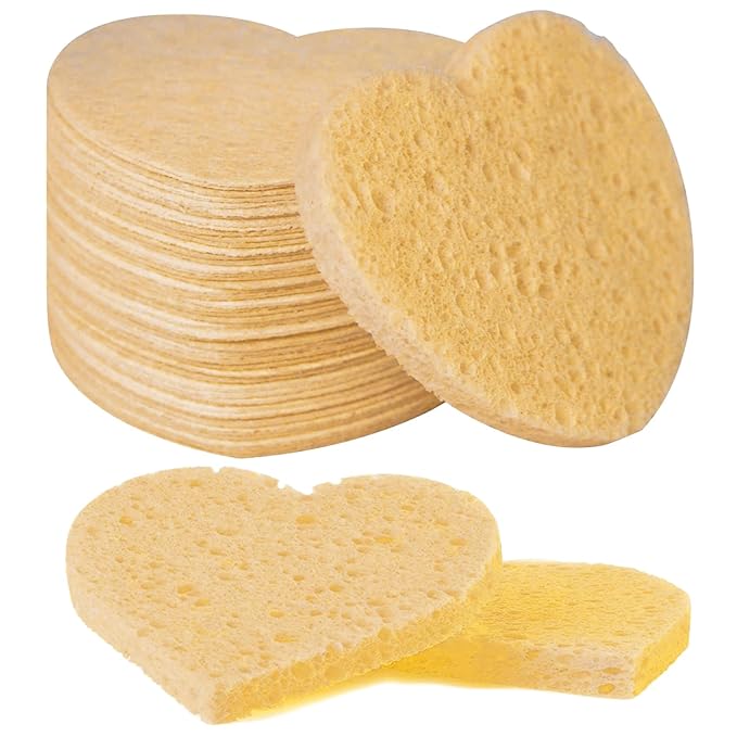 50-Count Facial Sponges Compressed, 100% Natural Cellulose Face Sponge Professional Cosmetic Spa Sponges for Face Cleansing, Exfoliating Mask, Makeup Removal for Travel and Home, Deep Yellow