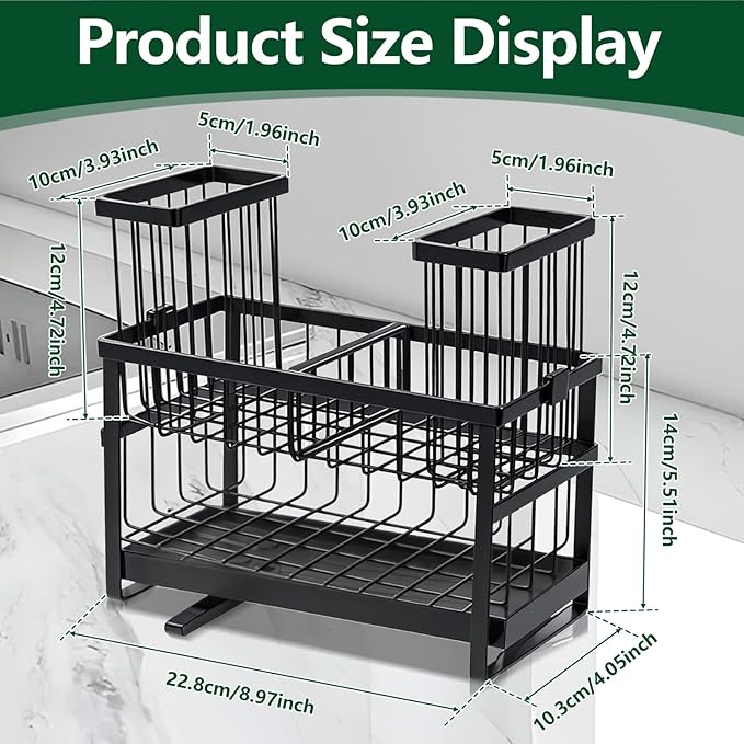Sponge Holder for Kitchen Sink Organizer Caddy, 2 Tier Dish Brush Scrubber Holder, Stainless Steel Sink Box Utensil Holder, Rustproof Stainless Steel Dish Soap Storage Rack Set for Accessories