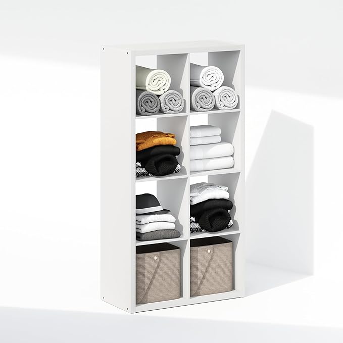 Furinno Cubic Closet Organizers and Storage, 8-Cube Closet Organizer, Open Shelf Closet Storage, Extra Thick Frame for Wardrobe, Bedroom, Living Room, White