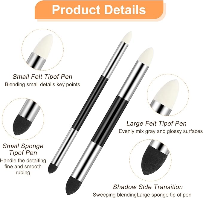 4pcs Blending Sponge Pen Double Headed Washable Rubbing Sponge Brush Reusable Sketch Wipe Drawing Art Blending Tools for Artist Highlight Shadow Detail Correcting