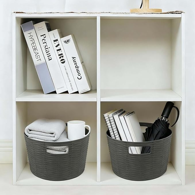 12-Pack Plastic Storage Baskets, Stackable & Nestable Organizer Bins for Toys, Clothes, Home (Gray - Circular)