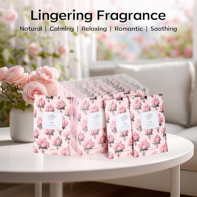 MYARO 20 Packs Rose Scent Sachet Air Freshener for Home Car Closet Drawer Shoe Odor Eliminator Long Lasting Deodorizer