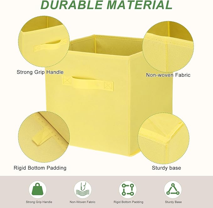 uxcell 3Pcs Fabric Storage Bins, 11 Inch Cube Storage Bin Foldable Storage Cube Organizer Bins with Handles for Shelf Closet, Nursery Home, Bedroom(Yellow)