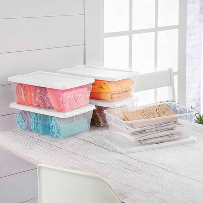 Sterilite 48-Pack 6 Quart Storage Box, Stackable Clear Plastic Bins with Snap-On Lids – Heavy-Duty Organizing Containers for Closet, Bathroom & Office
