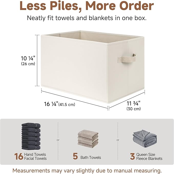 StorageWorks Fabric Closet Organizers and Storage Bin, Foldable Shelf Baskets for Organization and Storage, Beige, 3-Pack, Extra Large