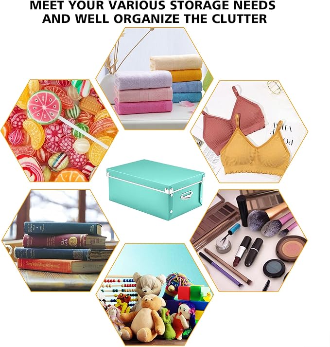 SEEKIND Storage Bins with lids, Water-Proof Storage Box Sets with Handles,Multiple Sizes Foldable Plastic Storage Organizer for Clothes,Cosmetic,Photos(Cyan) …