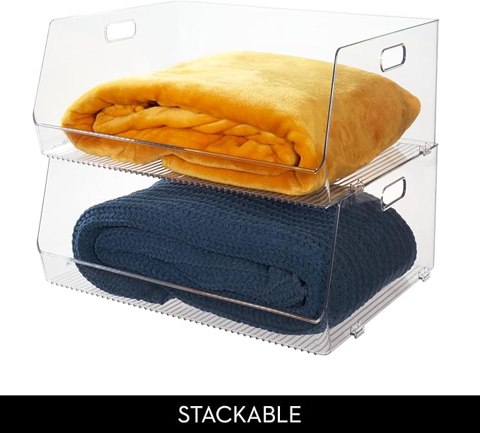 iDesign Stackable Open-Front Bin, Multipurpose Extra Long Organizer for Pantry & Household Storage, Clear