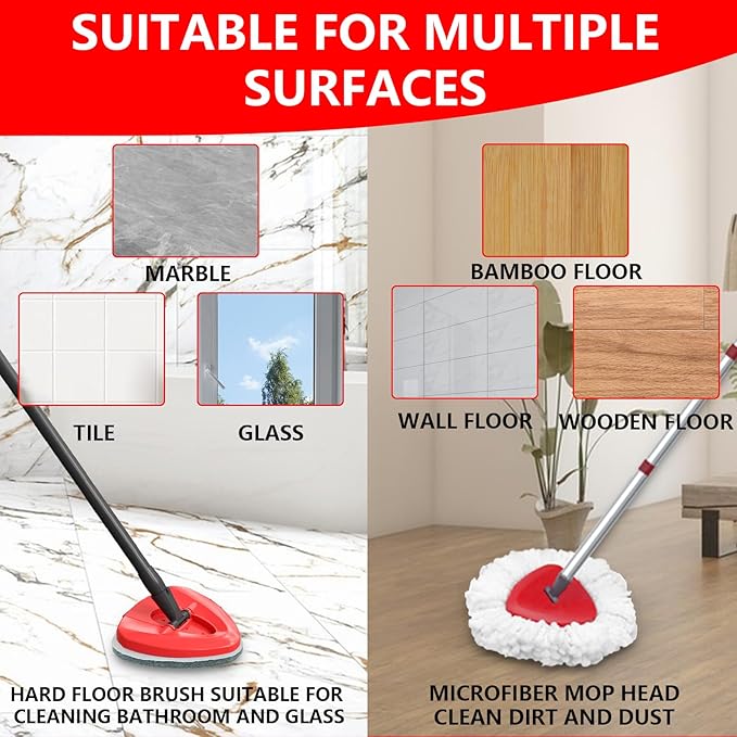 5 Pack Spin Mop Replace Head for O Cedar EasyWring 1 Tank, Includes 2 Microfiber Mop Replacement Refill, 2 Prone to Foaming Scrubber Sponge Brushes & 1 Connector for Kitchen, Bathrooms, Glass