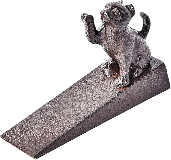 Sungmor Heavy Duty Cast Iron Cat Door Stops | Decorative Cute Animal Statue Metal Door Stopper Wedge with Non-Slip Mat | Solid & Antique Style Windproof Door Holder for Patio Yard Garden Farmhouse
