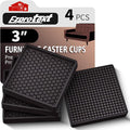 Ezprotekt 3x3” Square Rubber Anti Slip Furniture Pads Coasters for Hardwoods Floors, 4 Pcs Non Slip Furniture Caster Cups Floor Protectors for Sofa Couch Bed Stoppers to Prevent Sliding (Brown)