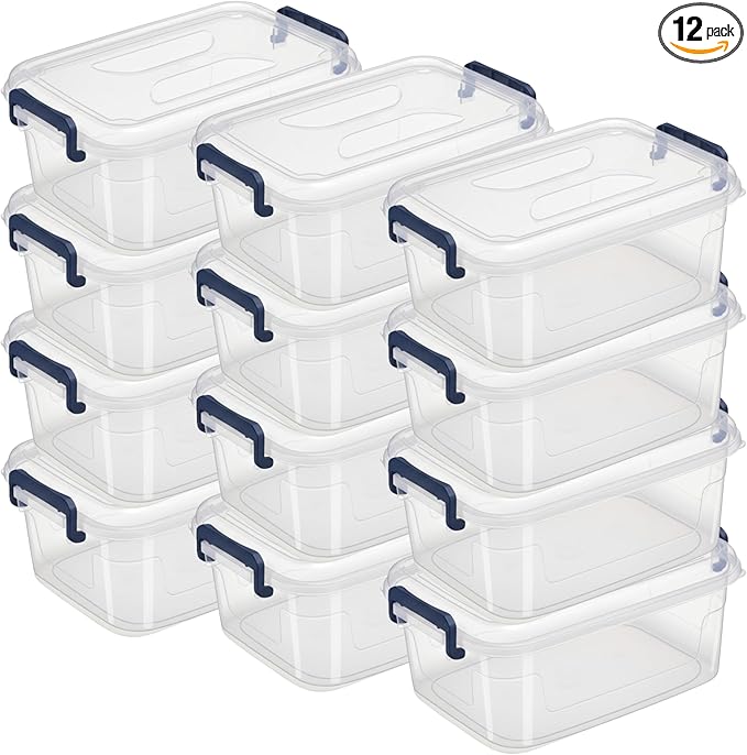 Tribello Small Clear Plastic Storage Bins with Lids, 12-Pack Stackable Plastic Containers for Home Organization – Clear Totes for Closet and Underbed Storage, 5 Quarts