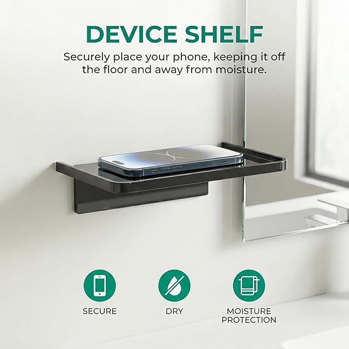 EHKIT Small Floating Shelf Heavy Acrylic Adhesive Stick on Sticky Strips/Nail Screws Wall Mount Bathroom Organizer Wipes Phone Glasses Essential Oil Perfume (Silver)