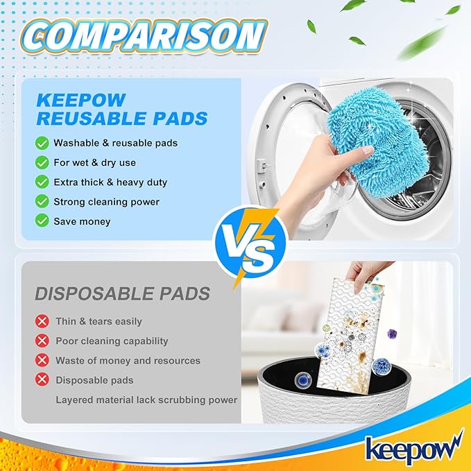 KEEPOW Wet Pads Refill for Swiffer Sweeper Mop and Sweep & Mop Deluxe - Dry Sweeping Cloths for Floor Mopping and Cleaning - Pet Heavy Duty Pads Refills, Upgraded Reusable (4 Pack)