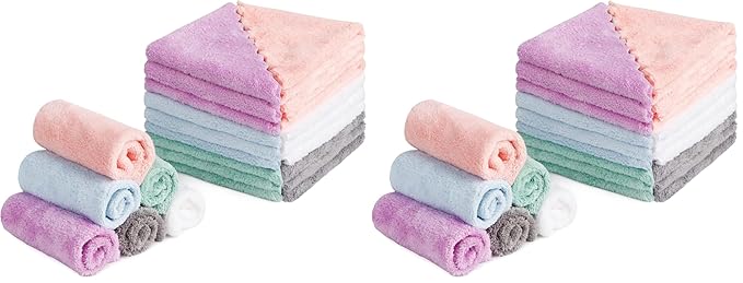 HOMEXCEL Premium Makeup Remover Cloth 48 Pack, Reusable Super Soft 7 x 7 Inch Facial Cleansing Cloths with Just Water, Highly Absorbent Microfiber Coral Velvet Face Towels Washcloths