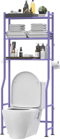 3-Tier Over The Toilet Storage, Freestanding Metal Bathroom Shelves with 4 Hooks, Over Toilet Storage Shelf with Paper Holder, Above The Toilet Shelf for Bathroom Storage, Purple
